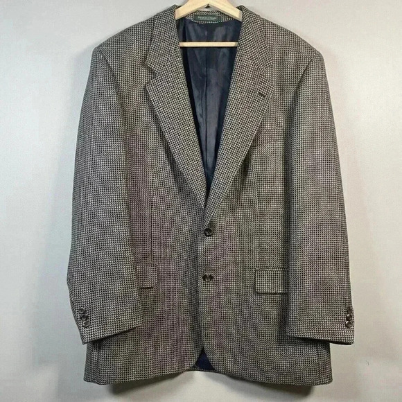 Fiori Men's Suit Jacket Gingham Print 100% Wool Marshall Fields Size 46 Tall - Picture 1 of 11